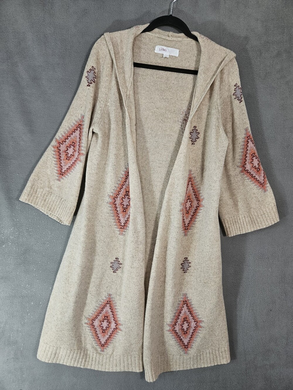 Anthropologie Lilka Southwestern Hooded Sweater Large Wool Flare Sleeve Aztec